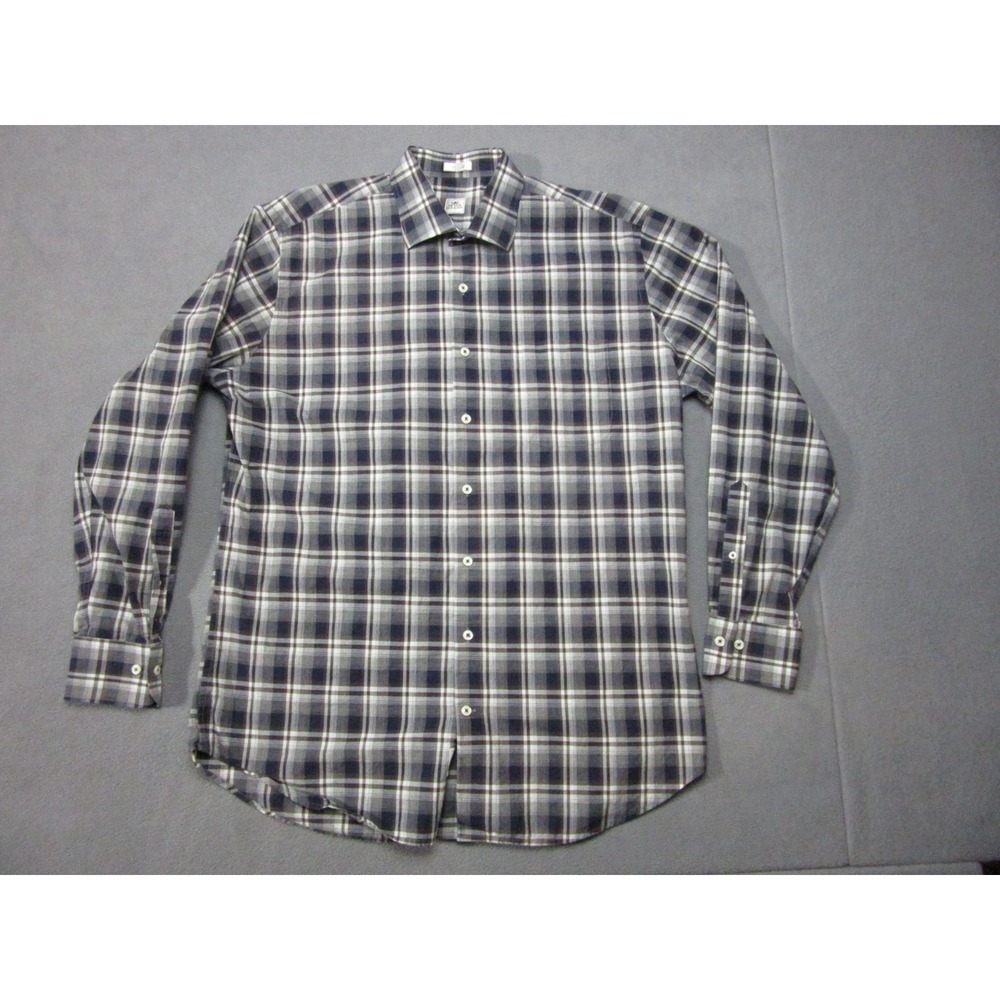 Peter Millar Button Up Mens Large Gray Excellent Plaid Long Sleeve MF12W42CSL